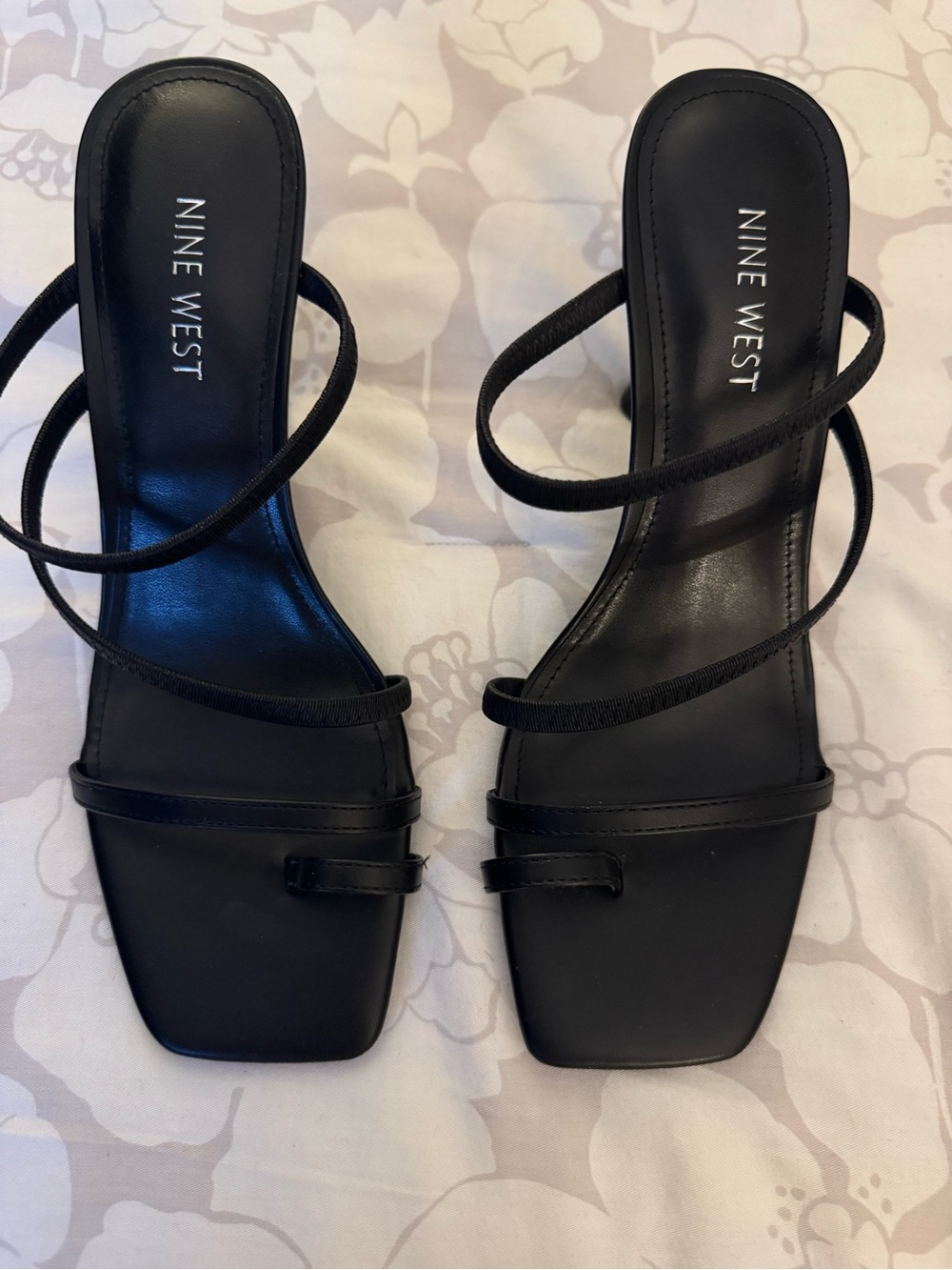 Nine West Black Twist-Strap Square-Toe Heels